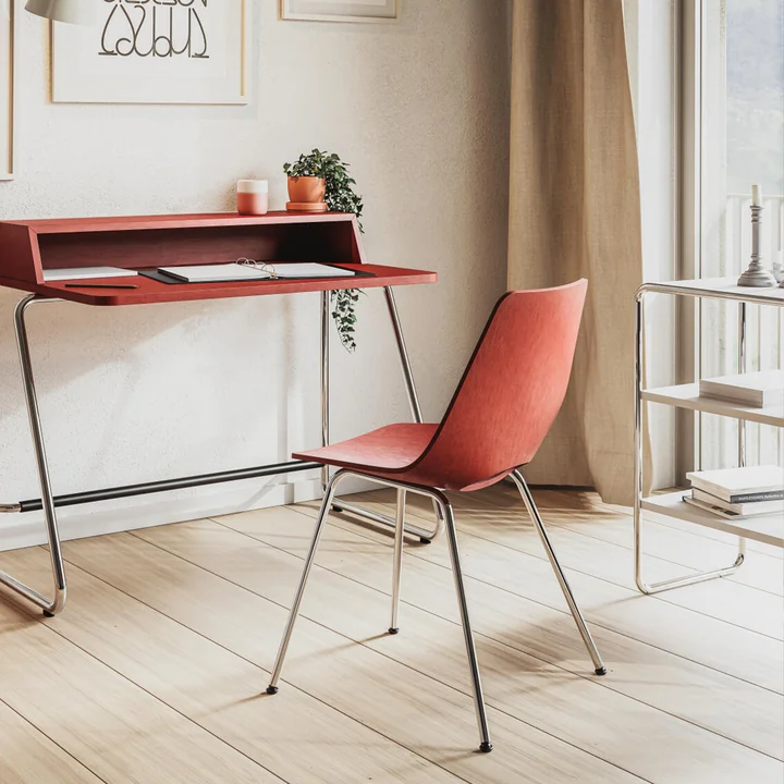 Thonet - S 661 Stuhl, Chrom / Buche rostrot