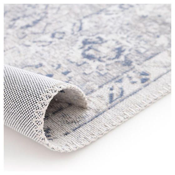 Tapis à motif oriental en tissu chenille recyclé - yanis - gris et bleu - 120 x 170 cm