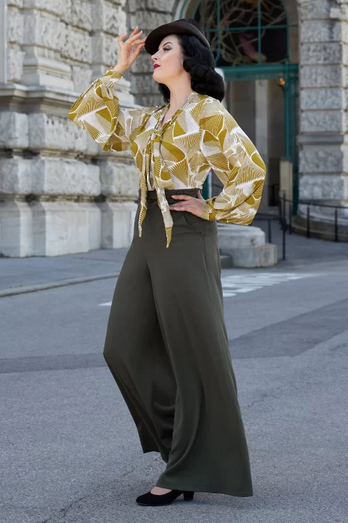 Miss Candyfloss Haidee Juniper pantalon met hoge taille in olijfgroen
