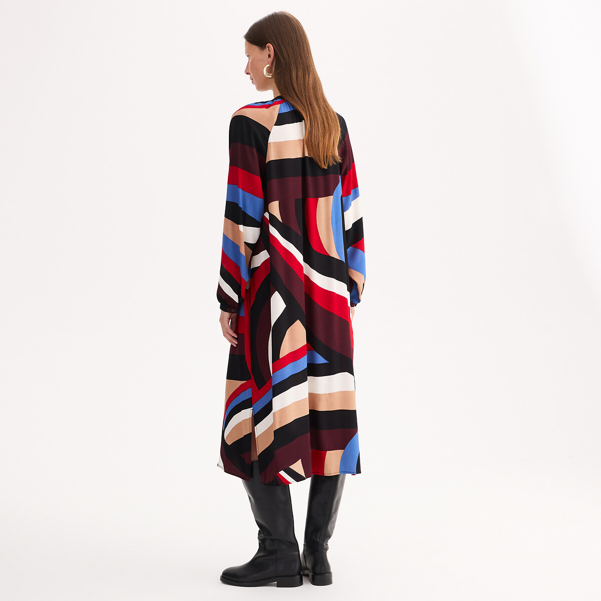 ANNE WEYBURN<br>Vestido reto, estampa gráfica, longo
