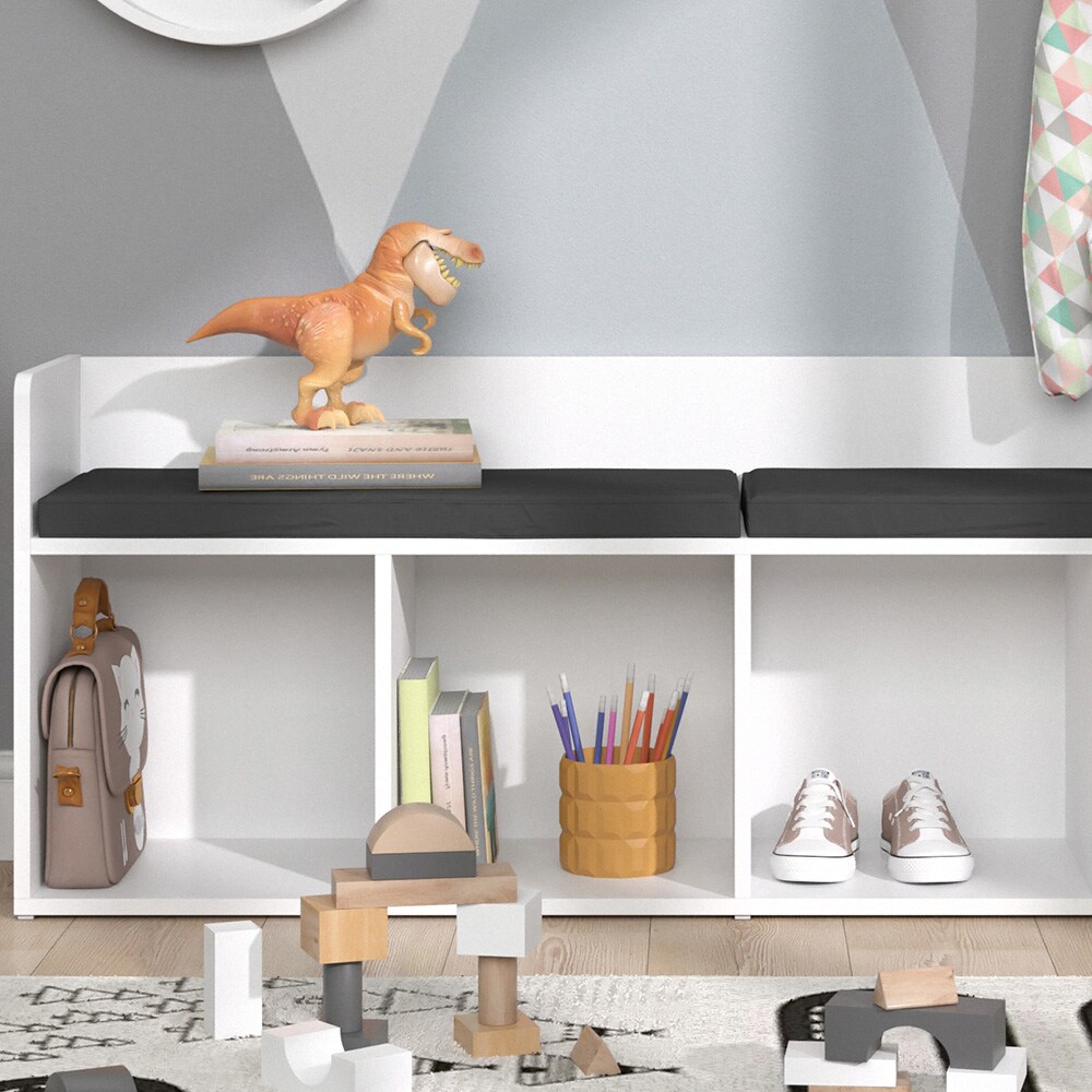 Vicco Sitzbank Kinderzimmerbank Kinderregal Luigi Weiß 142x53 cm modern Kinderzimmer Regal Aufbewahrungsregal Bücherregal Lesebank Spielzeugaufbewahrung Organizer Regal-Bank-Kombi 4 Fächer