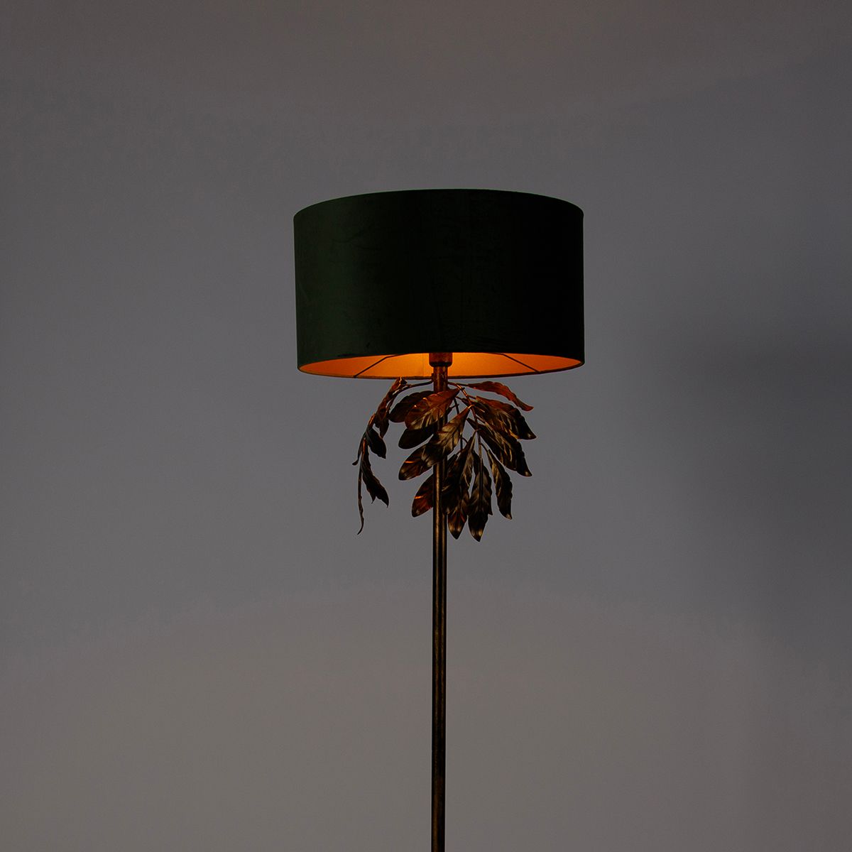 Vintage vloerlamp antiek goud met kap groen - Linden