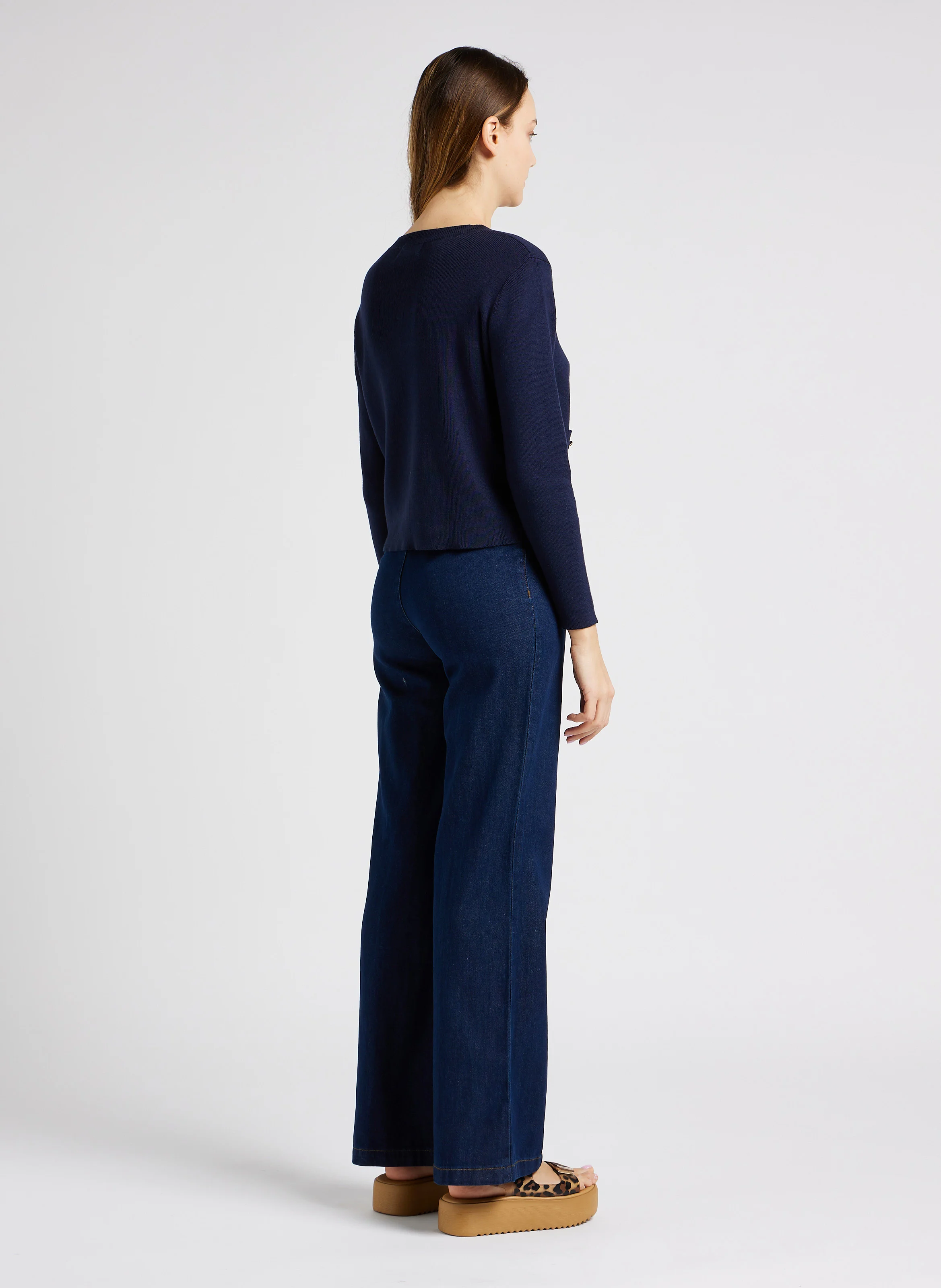 PAULA - Pantalon flare en coton mélangé| Bleu