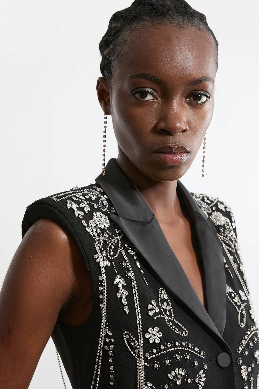 KarenMillen Robe maxi tissée à col plongeant avec détails embellis pour grandes tailles