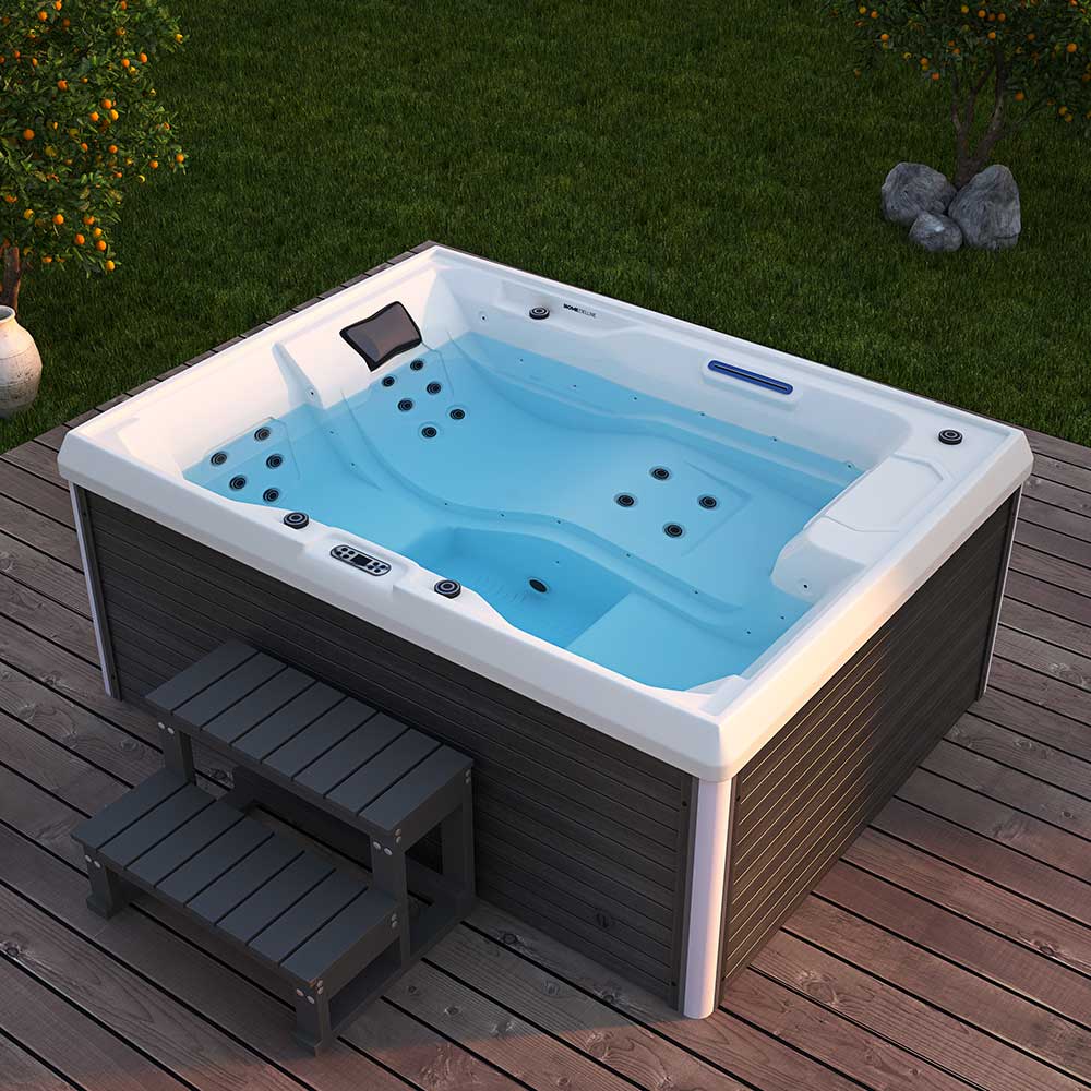 Home Deluxe - Buitenwhirlpool - STREAM PLUS Trappen en Thermische Afdekking - Afmetingen: 211 x 157 x 75 cm - Incl. Verwarming, 24 Massagejets en 4 Buitenverlichting | Buitenwhirlpool Spa voor 3 Personen