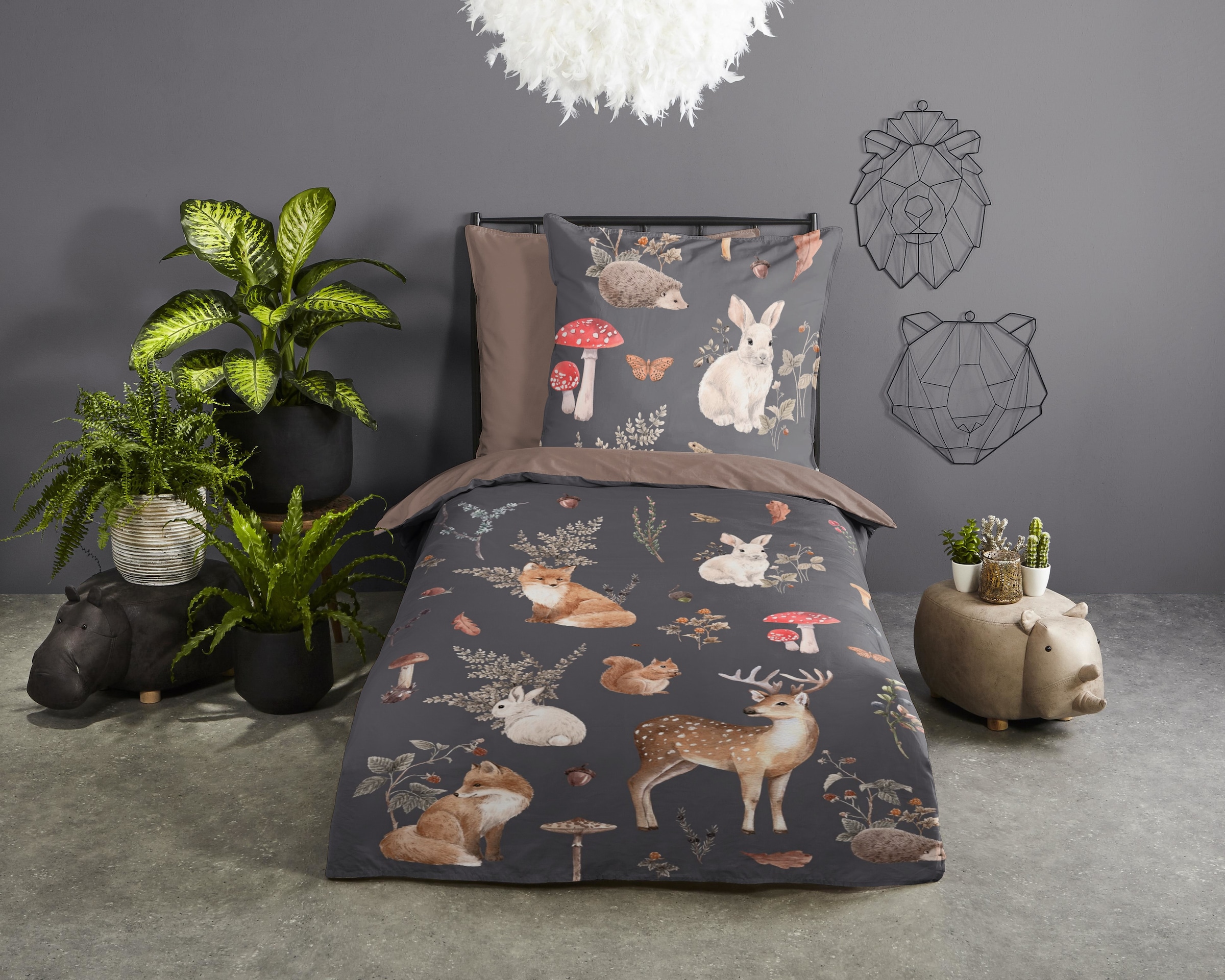 PURE luxury collection Kinderbettwäsche »Rox« 2 Stk. tlg. Mikrofaser, 135x200, Pflegeleicht, Wendeoptik, Kind, Herbst, Tiere