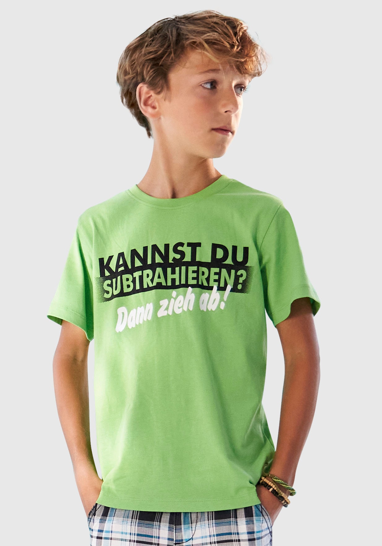 KIDSWORLD T-Shirt »KANNST DU SUBTRAHIEREN?«, Kurzarm,  mit trendigem Druck,  tiefer Rundhals,  aus  Baumwolle