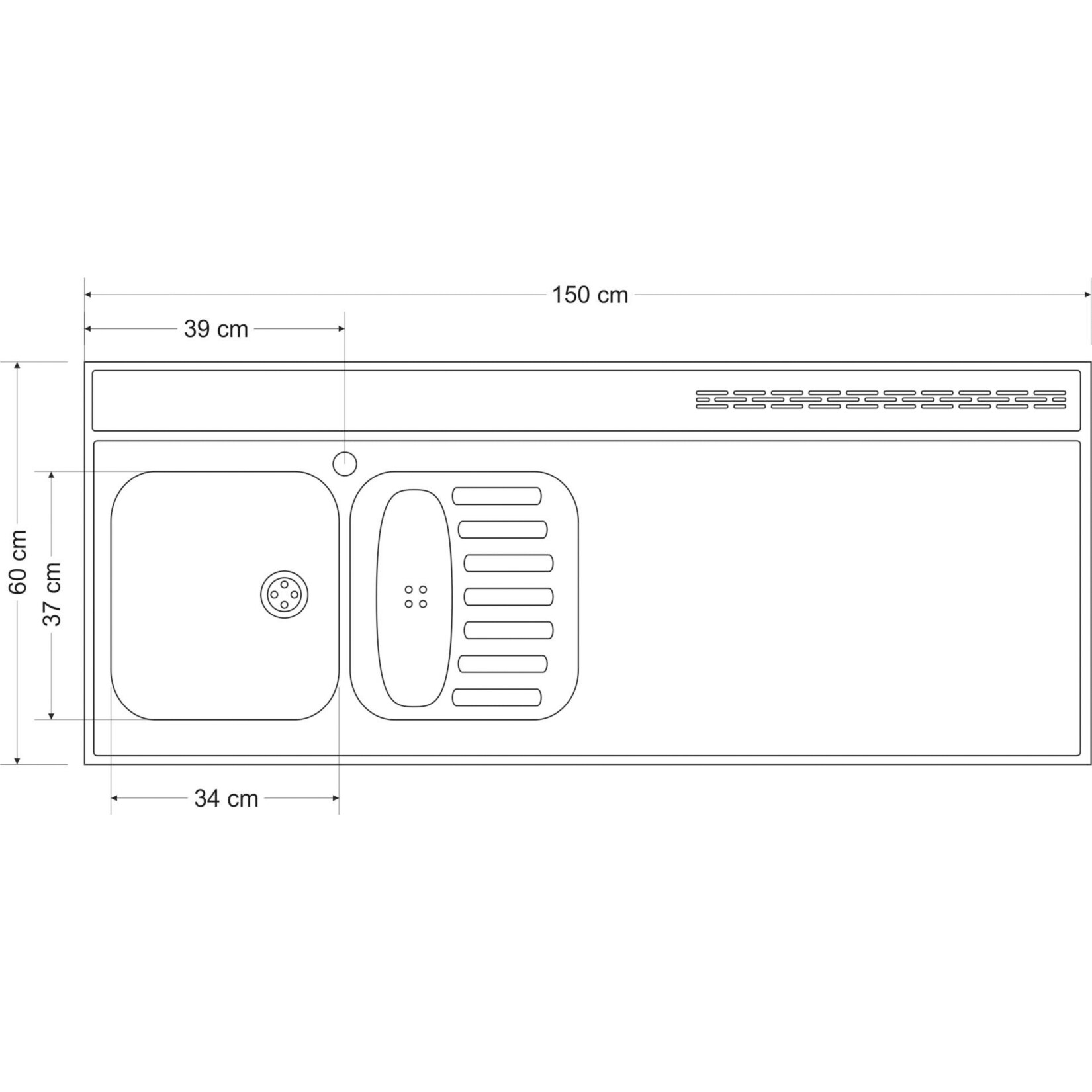 Stengel Küchen Kitchenline MKM 150 weiß - ohne Kochfeld rechts, Becken links