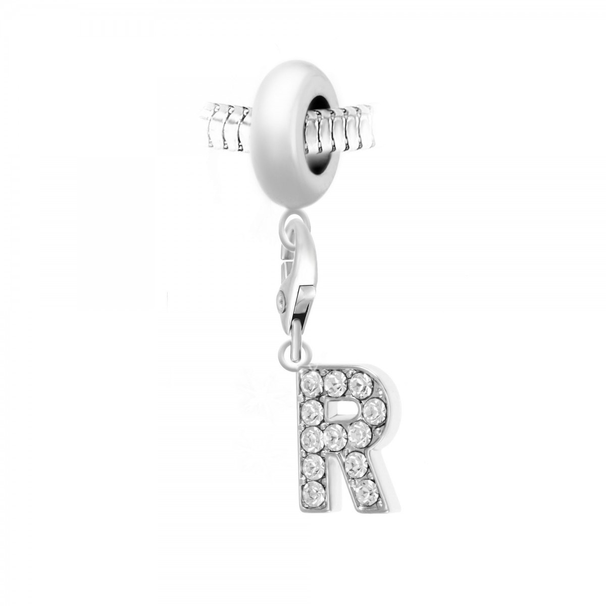 Charm perle SC Crystal en acier avec pendentif lettre R ornée de Cristaux scintillants