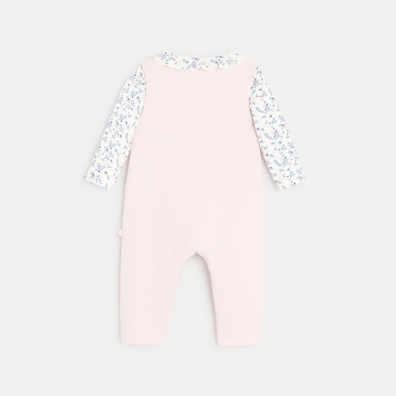 Salopette coton quilté et body fleuri rose naissance