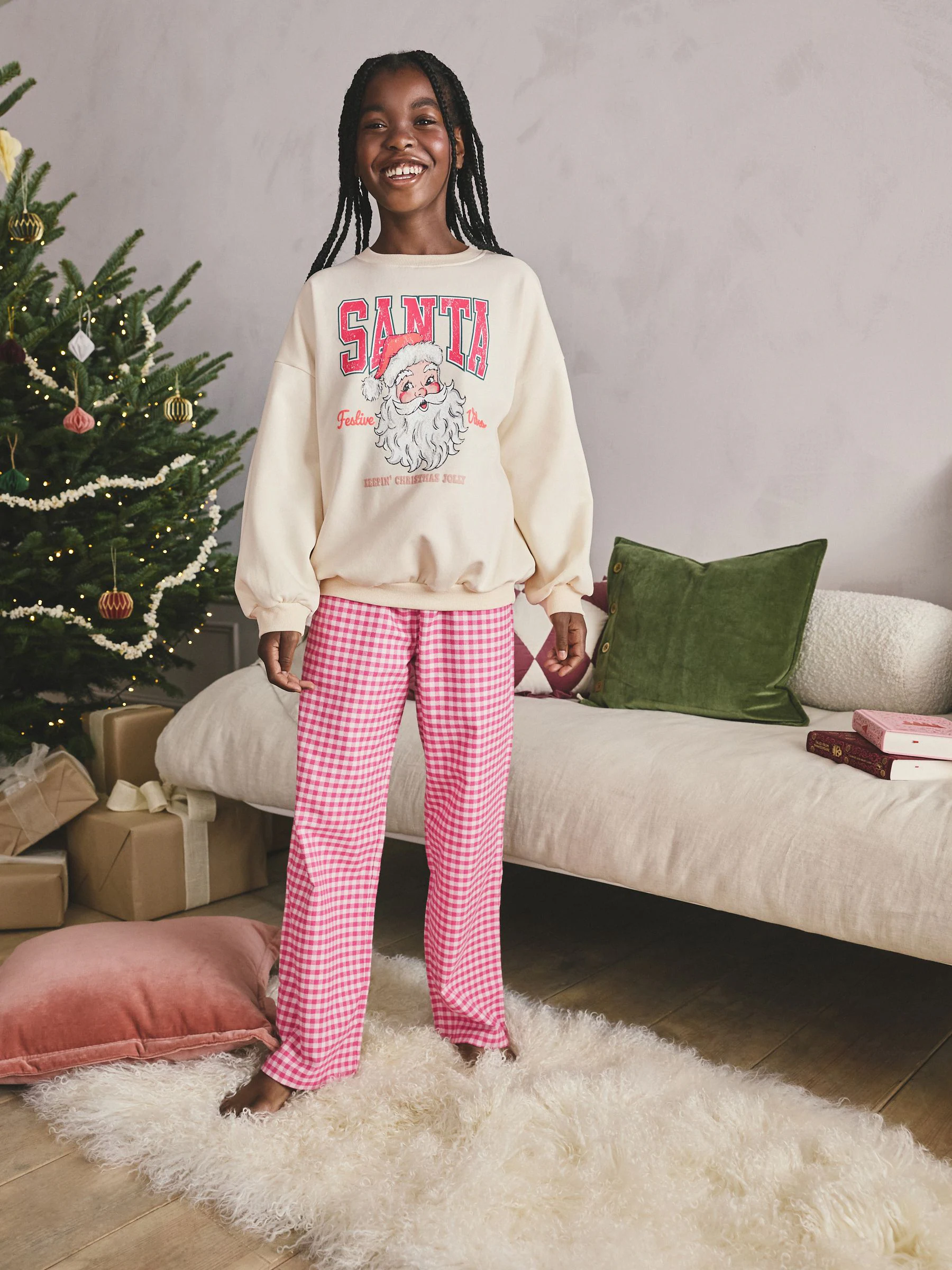 Rood/ecru Kerstman - Sweatshirt Pyjama's (2-16jaar)