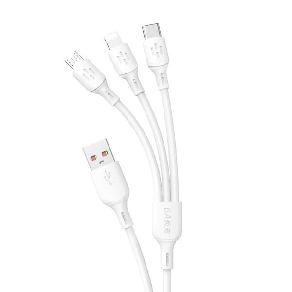 3-i-1-kabel USB-A til USB-C mikro-USB iPhone Lightning 480 Mb/s 1,2 m hvit