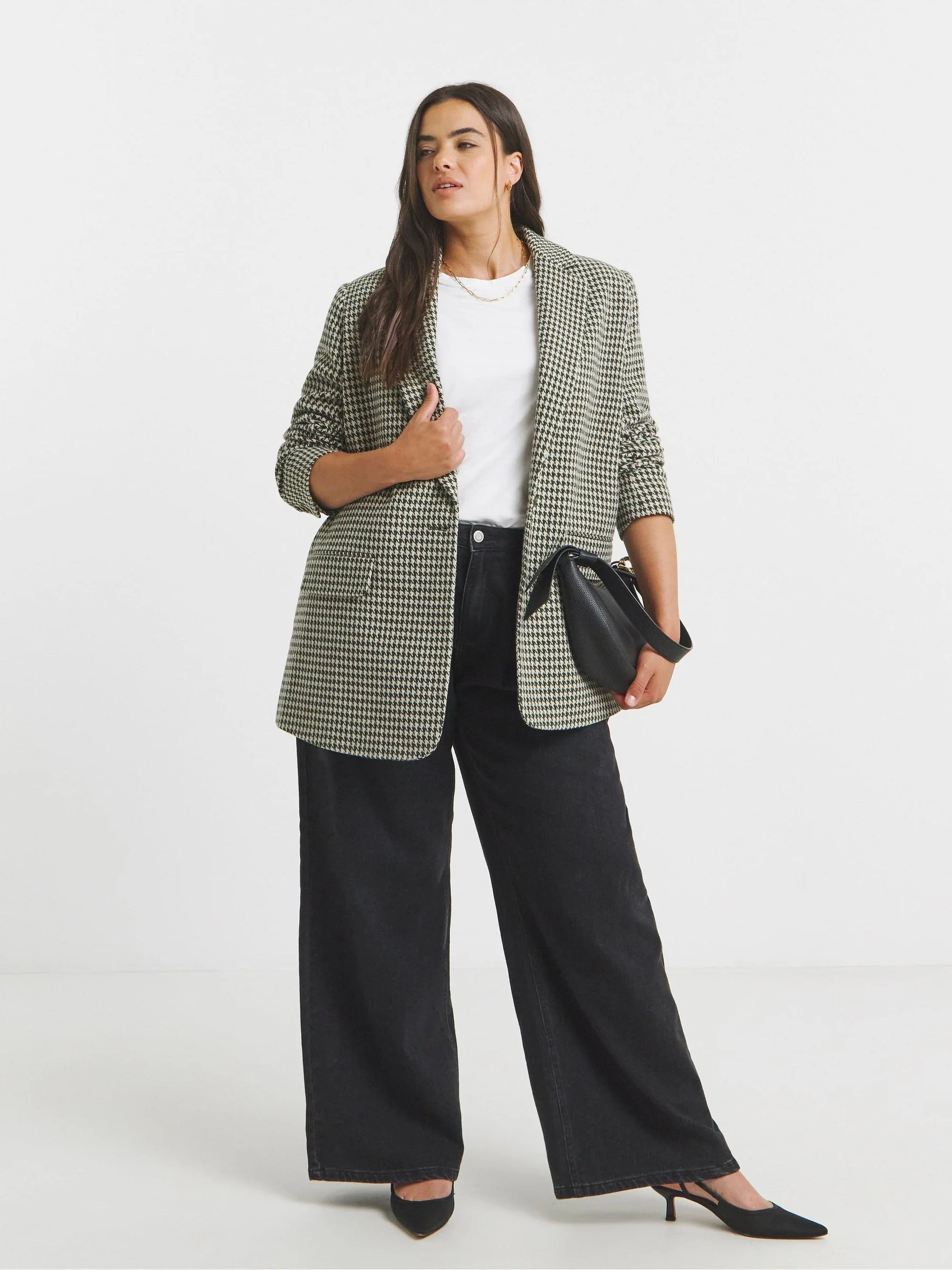 Simply Be blazer met pied-de-poule en enkele rij knopen