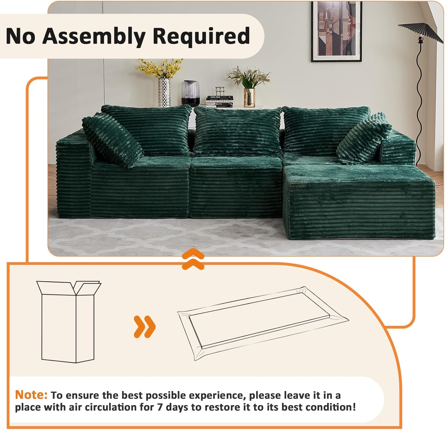 Vamcheer Ecksofa mit Schlaffunktion - Big Sofa Couch 3 Sitzer in L-Form, Modulares Boneless Schlafsofa als Wohnlandschaft, 274 x 102 cm, Grün