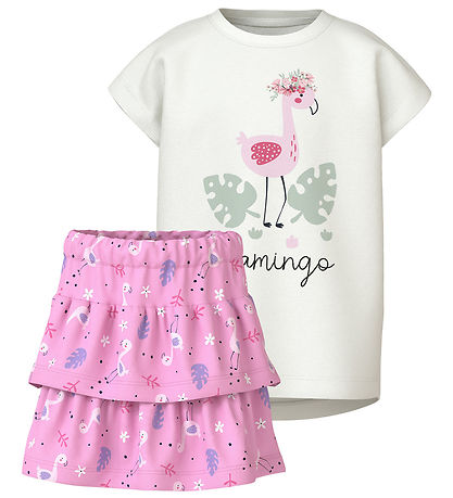 Name It S?t - Nederdel/T-Shirt - NmfVigea - Bright White/Bonbon
