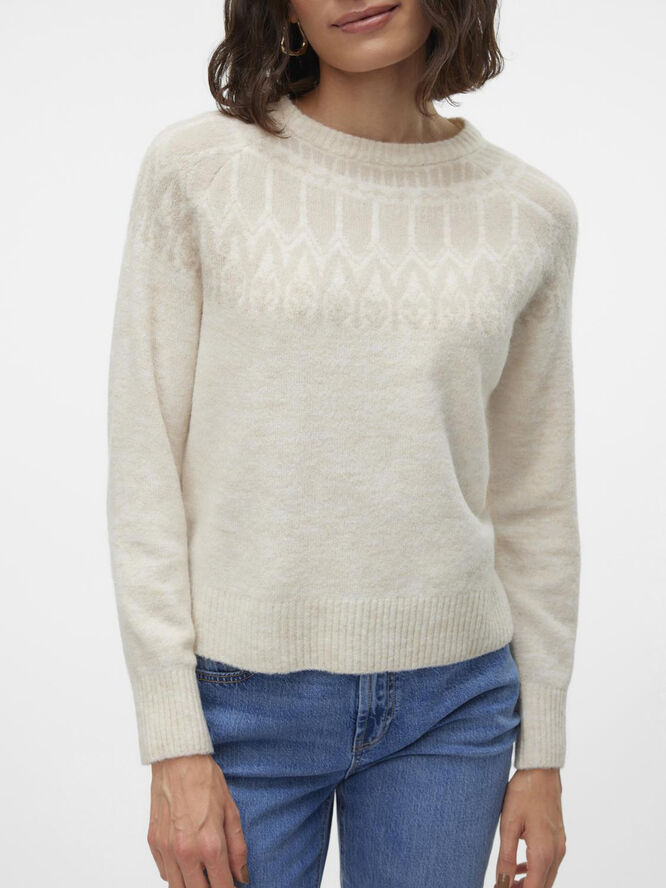 Vero Moda VMSIMONE LS NORDIC PULLOVER GA REP Birch/w. silver lining