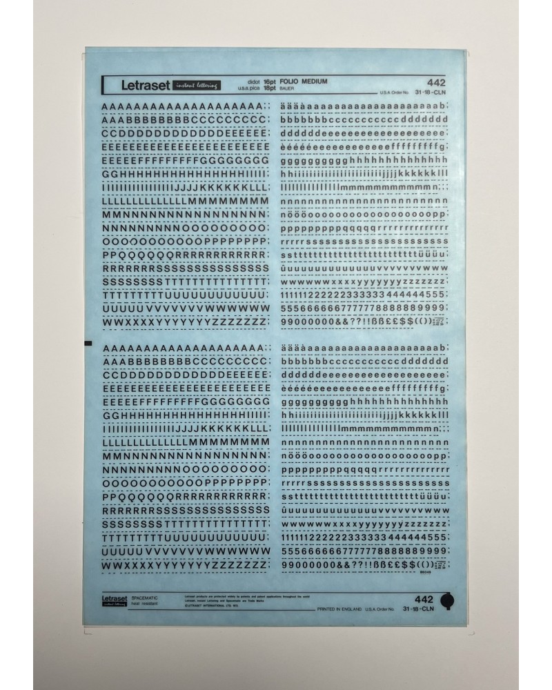 Letraset 442 - FOLIO MEDIUM - 16/18pt