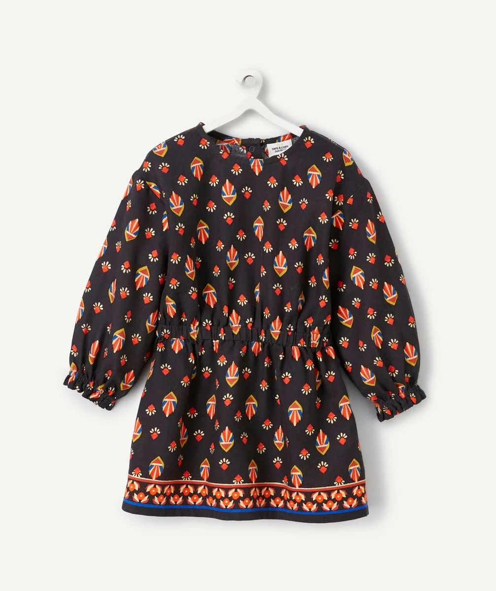 ROBE BÉBÉ FILLE EN COTON NOIR ET IMPRIMÉE AVEC MOTIFS ROUGES
