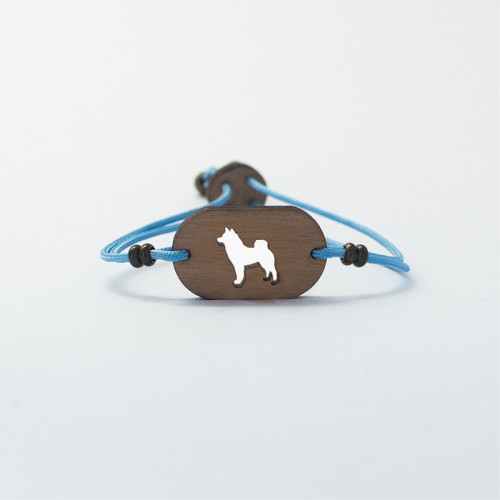 Pulseira de madeira personalizável Akita/Shiba Inu, azul