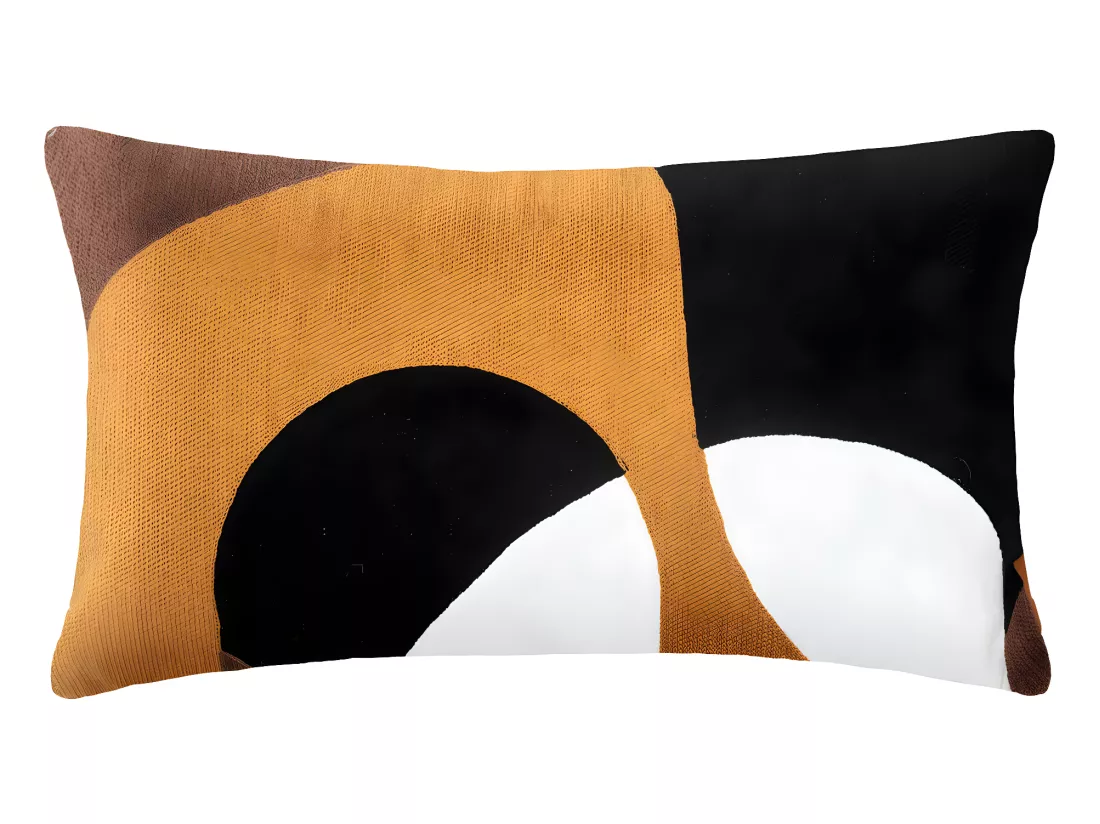 Coussin décoratif déhoussable en coton motifs brodés Ocre 30 x 50 cm