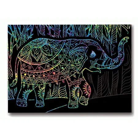 Mammut Scratch Art Tiere, Mehrfarbig, 14.5 x 20 cm