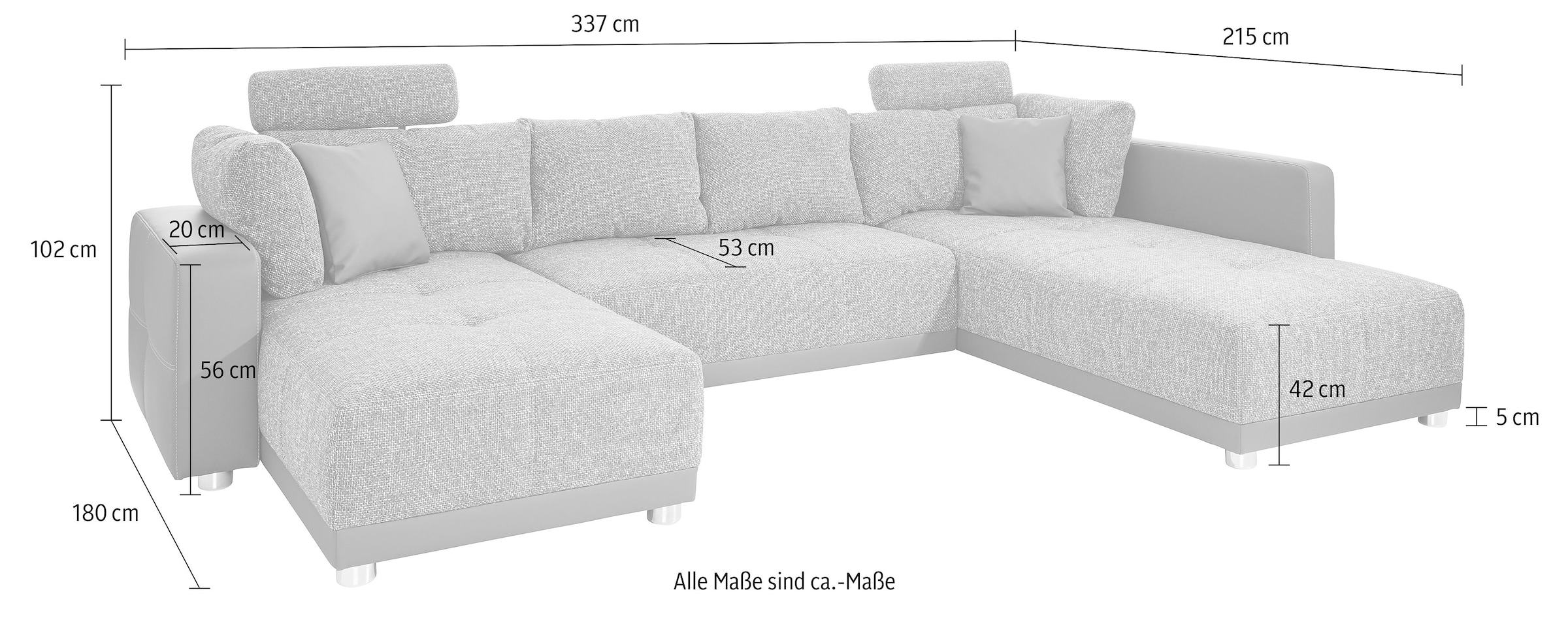 Jockenhöfer Gruppe Wohnlandschaft »Orlando U-Form, B: 337 cm« mit Bettfunktion, Bettkasten, 2 Kopfstützen & 2 Zierkissen, Federkern
