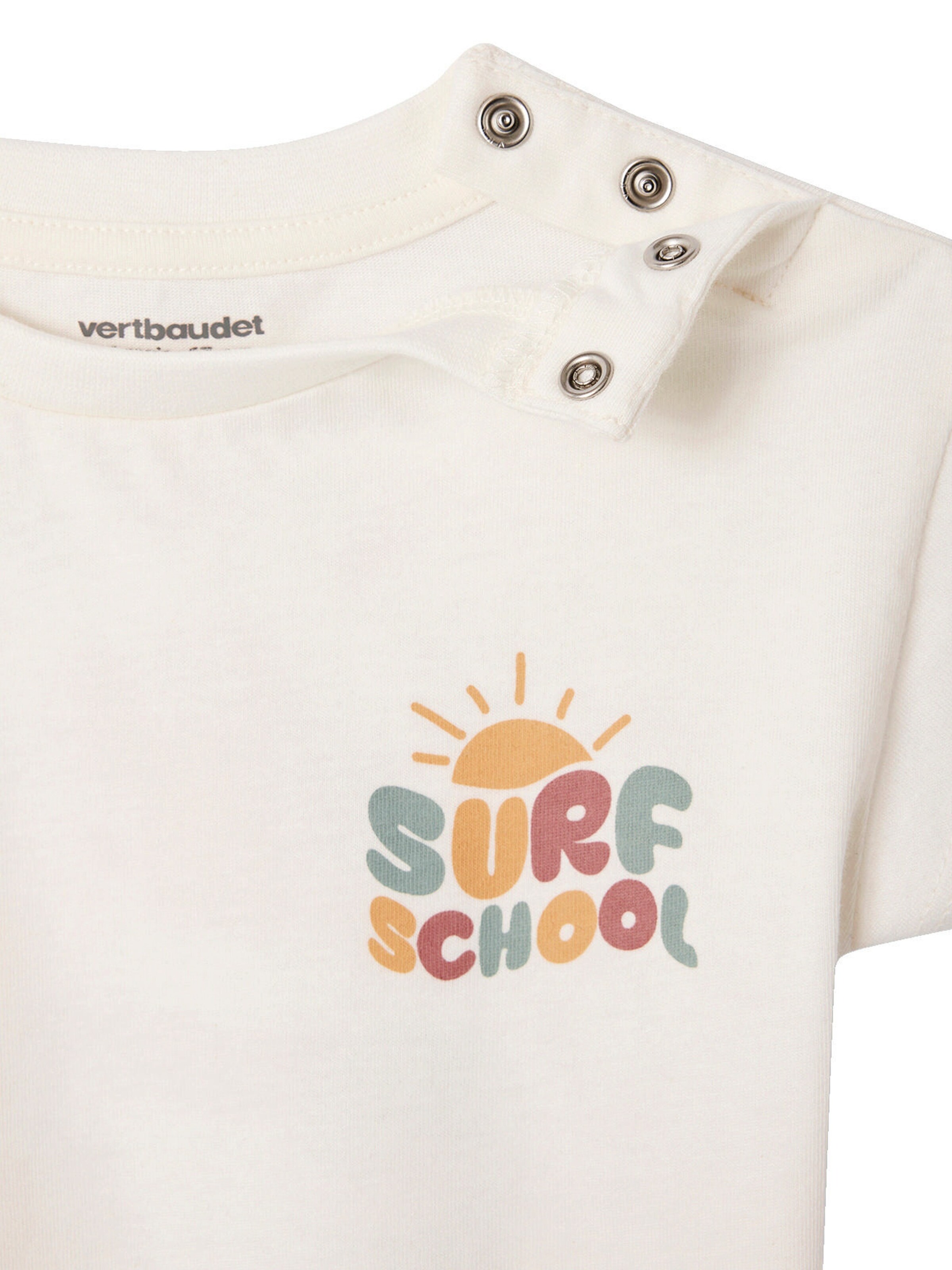 Vertbaudet Bio-Kollektion: Baby T-Shirt mit Print hinten und Verschluss an der Schulter weiß