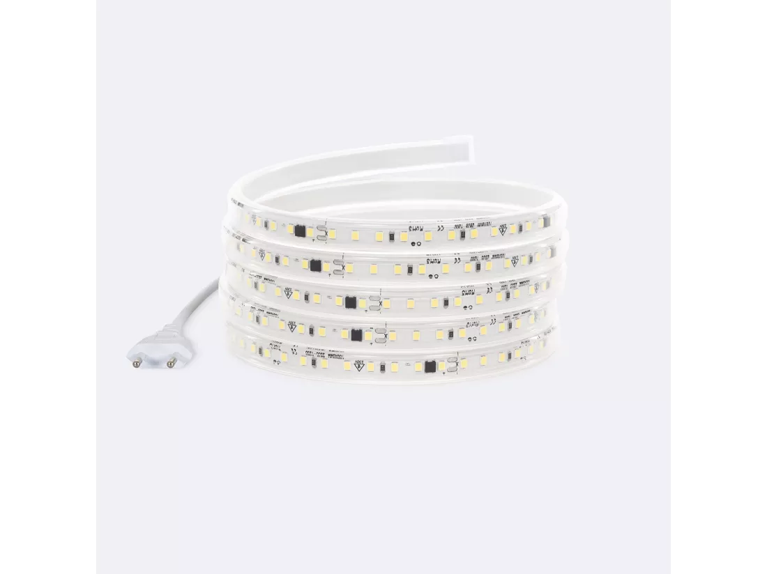 Ruban LED Dimmable Auto-redressement 220V SMD2835 120LED/m 1000 lm/m IP65 Largeur 12mm sur mesure Coupe tous les 10cm 4000K Blanc neutre 30 m