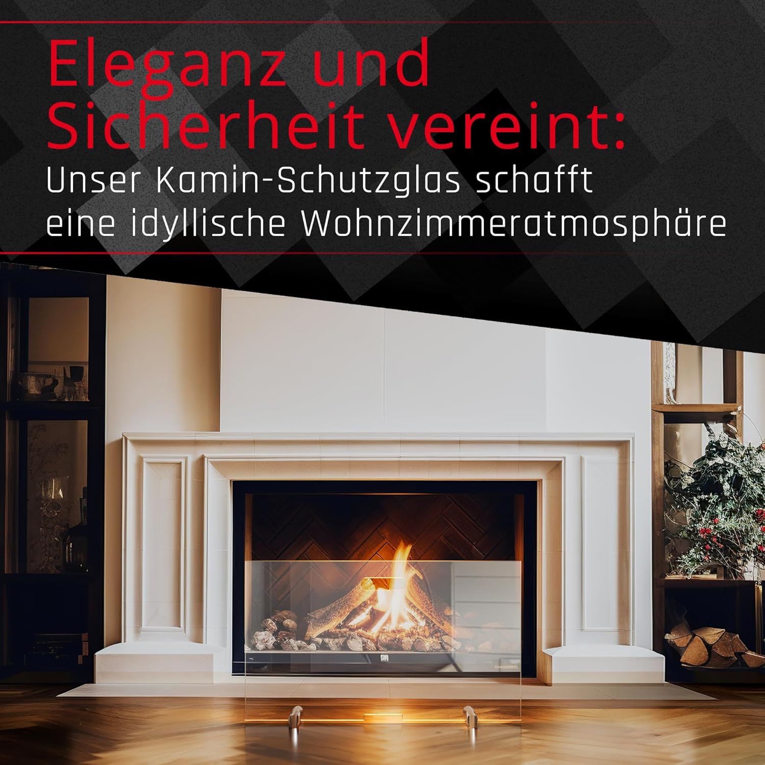 BIJON Kaminschutzgitter aus Spezial-Sicherheitsglas, Hitzeschutz Funkenschuztgitter, Ofenschutzgitter aus echtem ESG-Glas, Kamin Ofen Glas Funkenschutz FIREpro - 60 x 80 cm