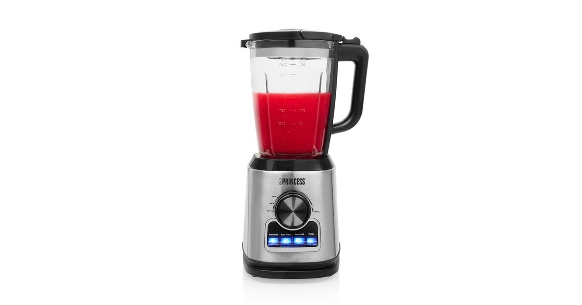 Princess212094 Blender Solid Pro  (Roestvrij staal/zwart, 1,75 liter | RVS messenblok 6 messen | auto-clean-functie | onderdelen vaatwasserbestending)