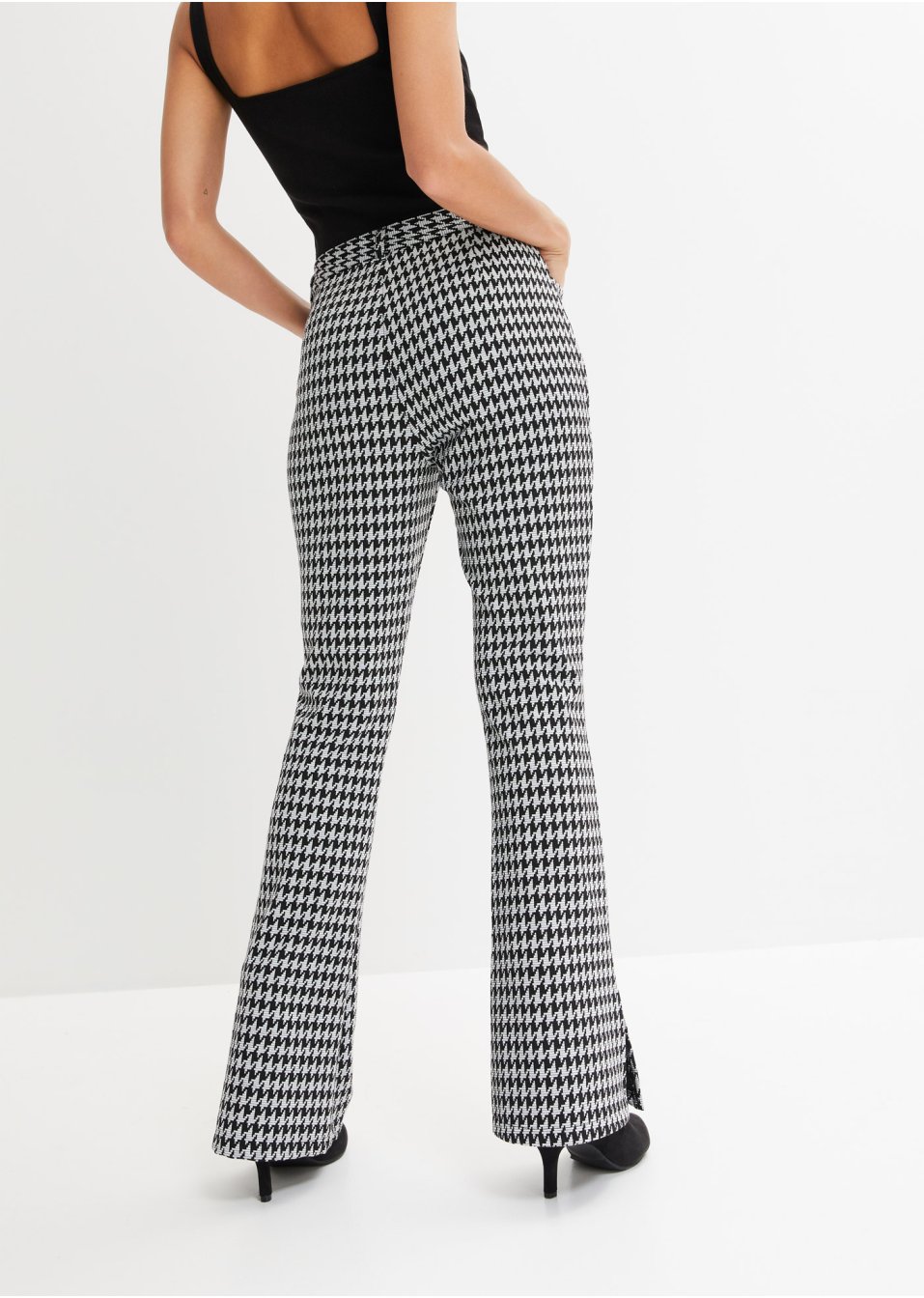 Pantalon jacquard avec fente et motif pied-de-coq