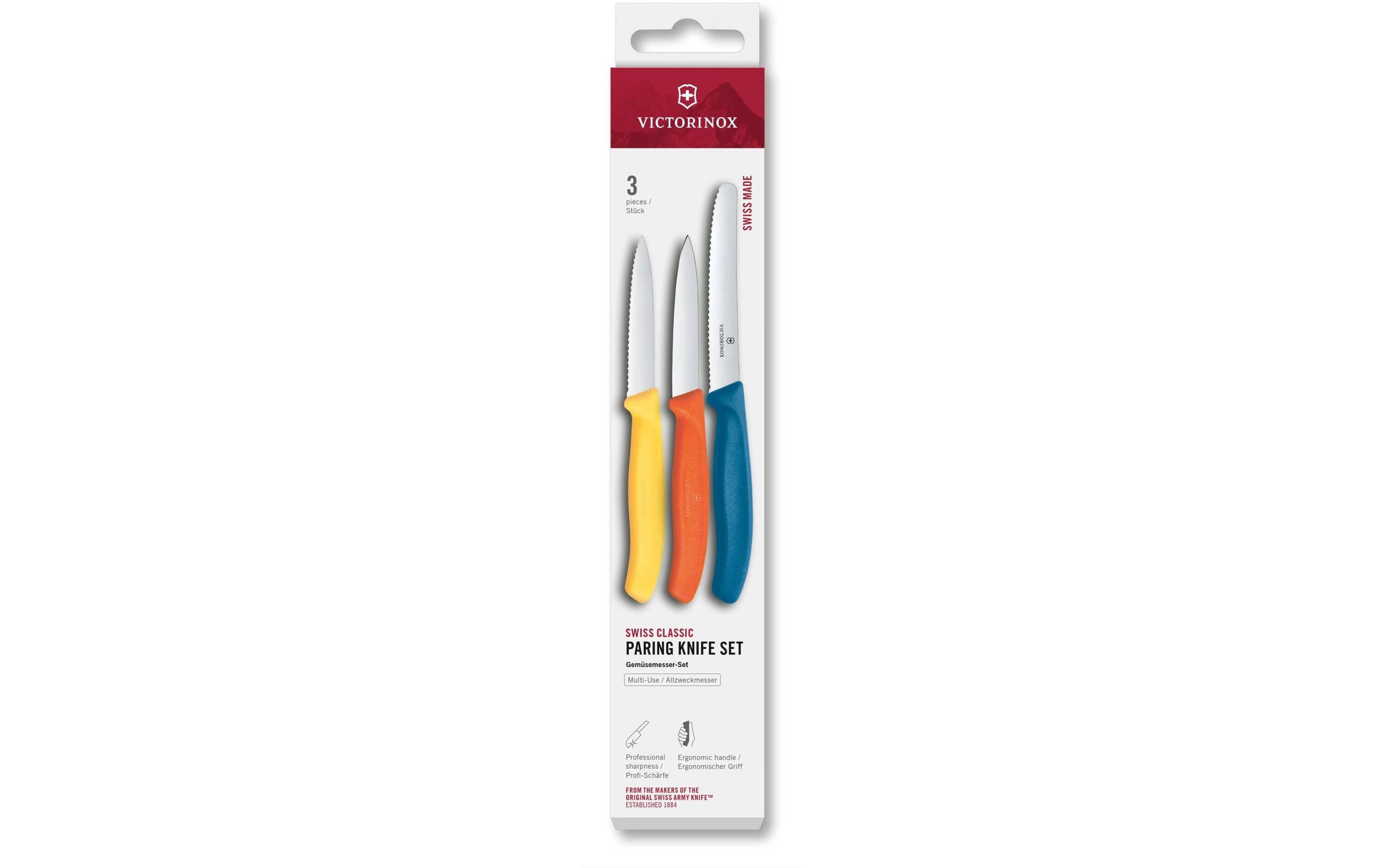 Messer-Set Swiss Classic, Gelb / Orange / BlauFarbenfrohes, dreiteiliges Gemüsemesser-Set