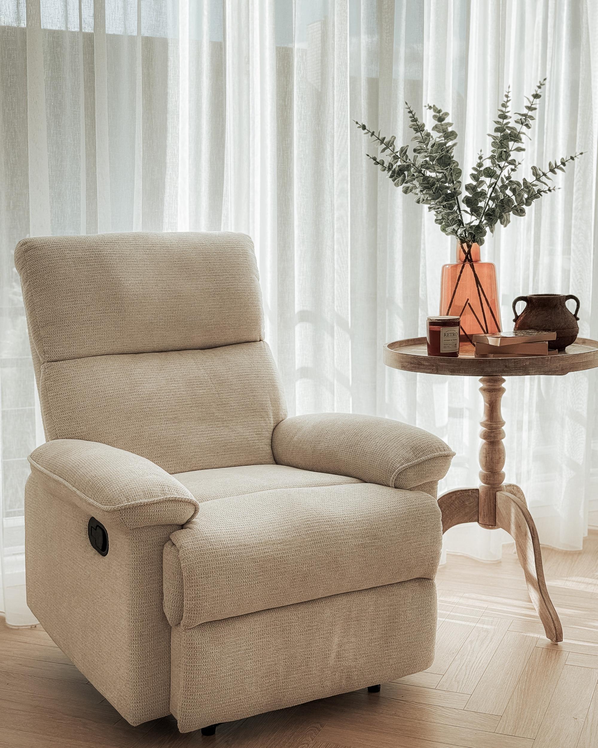 Relaxfauteuil EVERTON inclusief voetensteun Stof Beige