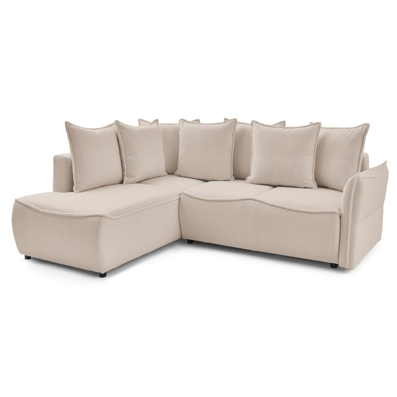 Bobochic Canapé d'angle L gauche convertible bouclette Léon beige - 257x90x194 cm