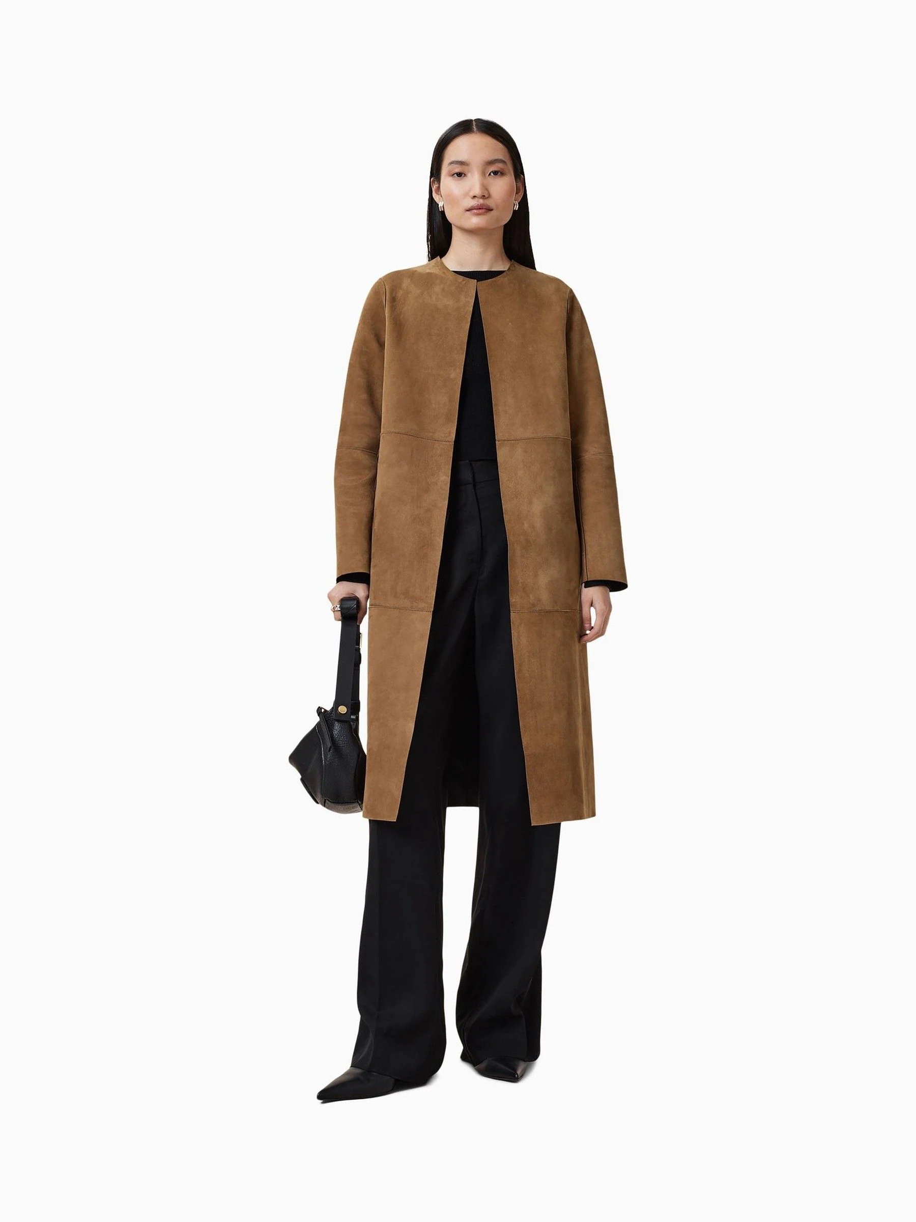 AllSaints Selby Omkeerbare Bruine/Zwarte Suède Trenchcoat
