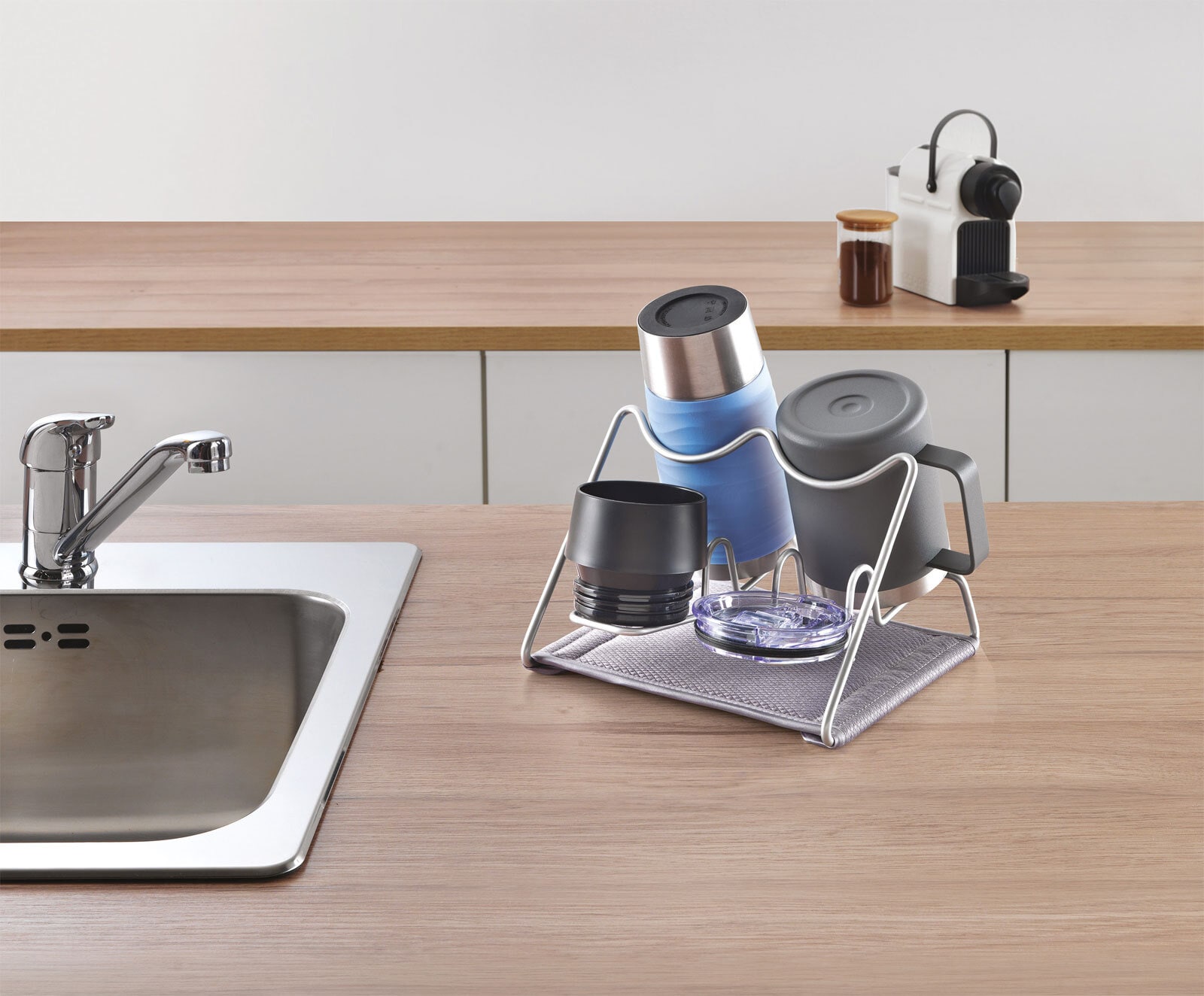 metaltex Abtropfgestell DRYMUG-2 für 2 Becher silber Polytherm®