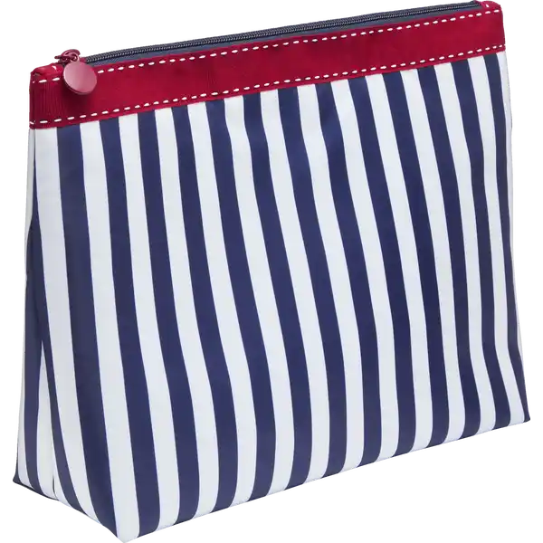 Kulturtasche dunkelblau / weiss mIt rotem Dekoband