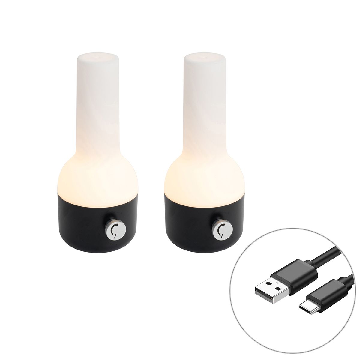 Set van 2 buiten tafellampen zwart met wit incl. LED oplaadbaar - Haard