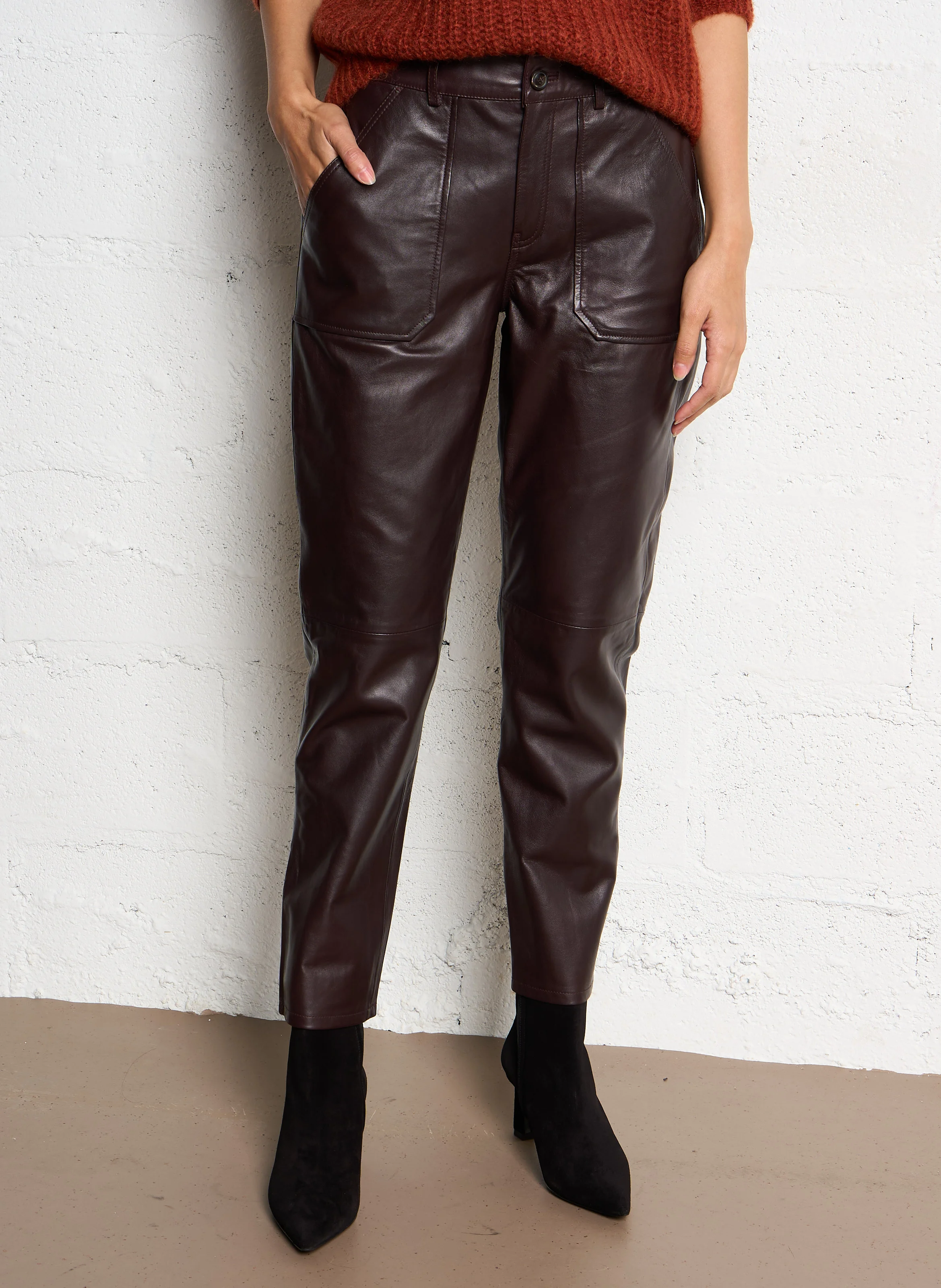 KELLY - Pantalon cropped en cuir| Violet