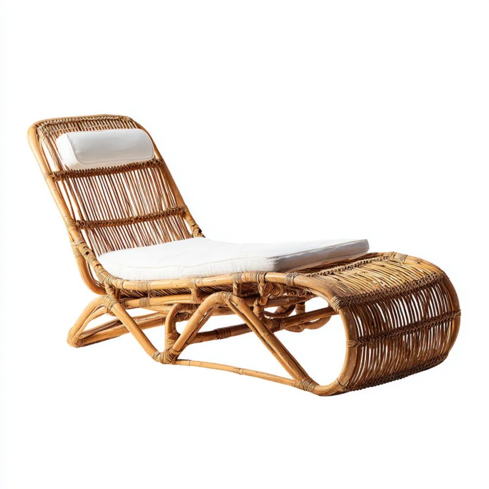 Gartenliege Rattan - 200x70x35 cm - Natürlich - Entspannungsfunktion