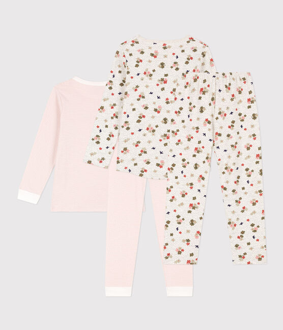 Lot de 2 pyjamas fleur et rayé petite fille en coton