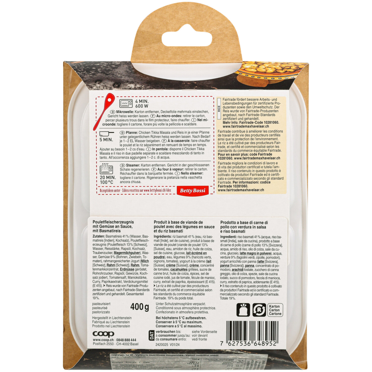 Betty Bossi Fairtrade Chicken Tikka Masala mit Basmatireis