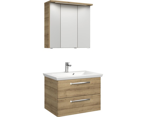 Pelipal Kumba badkamermeubelset, BxHxD 80 x 200 x 51 cm, frontkleur: Riviera eiken, met witte mineraalgietwastafel, 99.77022147