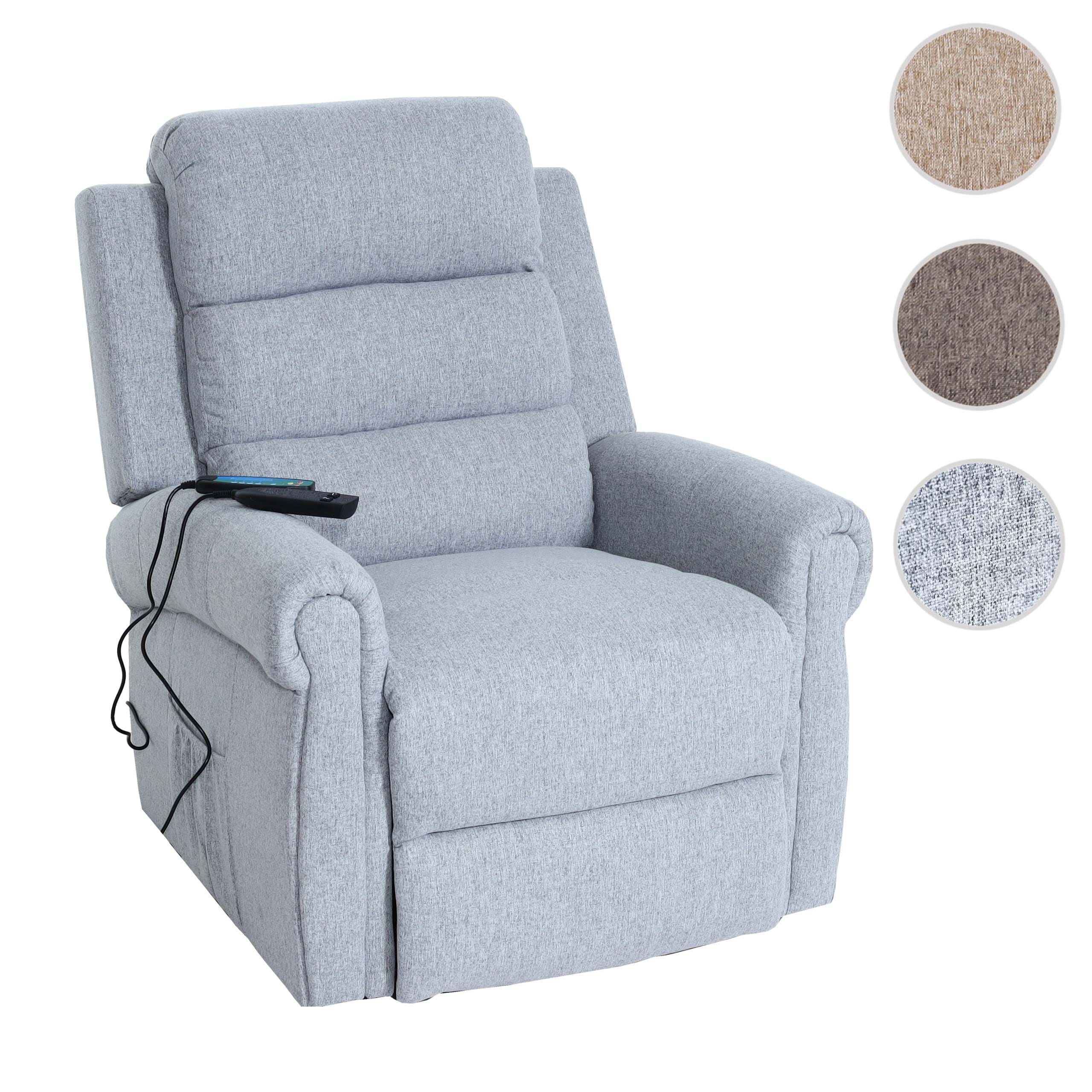 Fernsehsessel MCW-K63, Relaxsessel Sessel, Liegefunktion Aufstehhilfe Massage Heizfunktion, Stoff/Textil ~ hellgrau