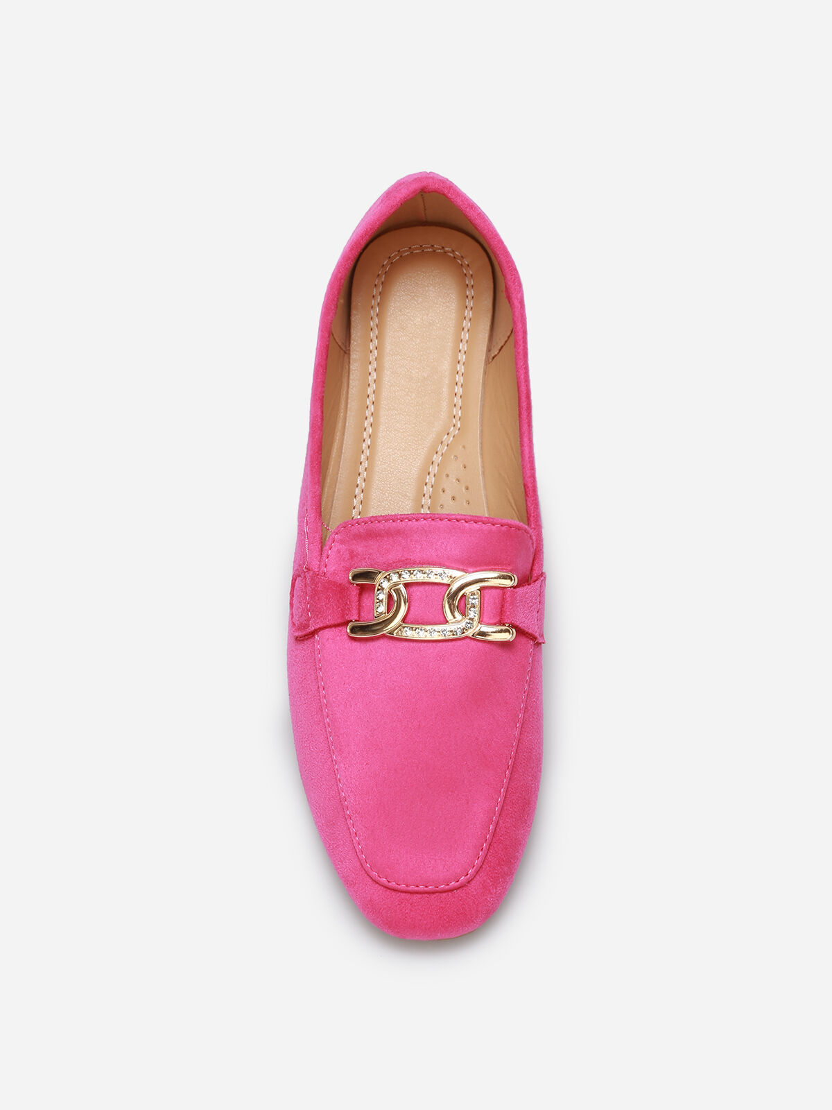 Mocassins en suédine à boucle en strass- Fuchsia