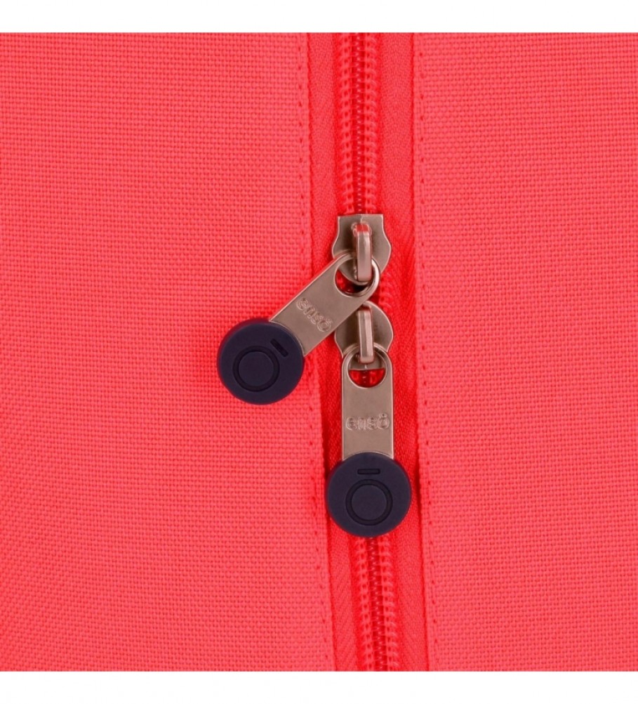 Mochila Enso com rodinhas, cor coral básico.