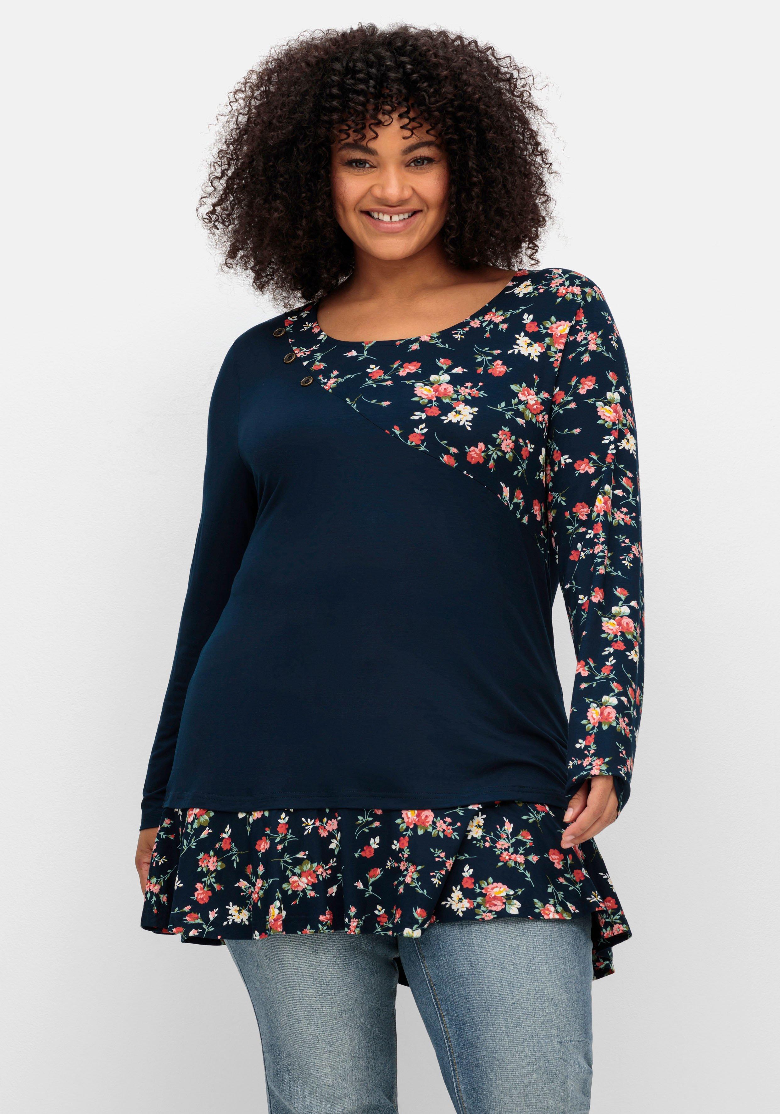 Longshirt mit floralem Druck, in Double-Layer-Optik