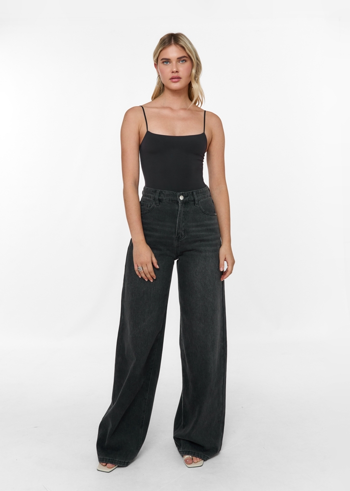 Wide leg classic jeans iron zwart