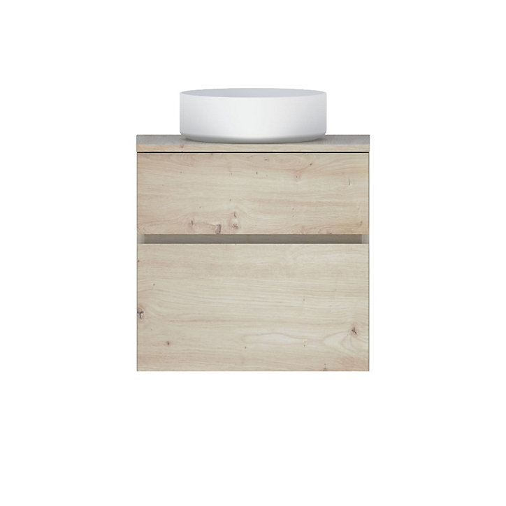 Meuble sous-vasque à suspendre Calao aspect chêne artisan 60 cm + plan de toilette