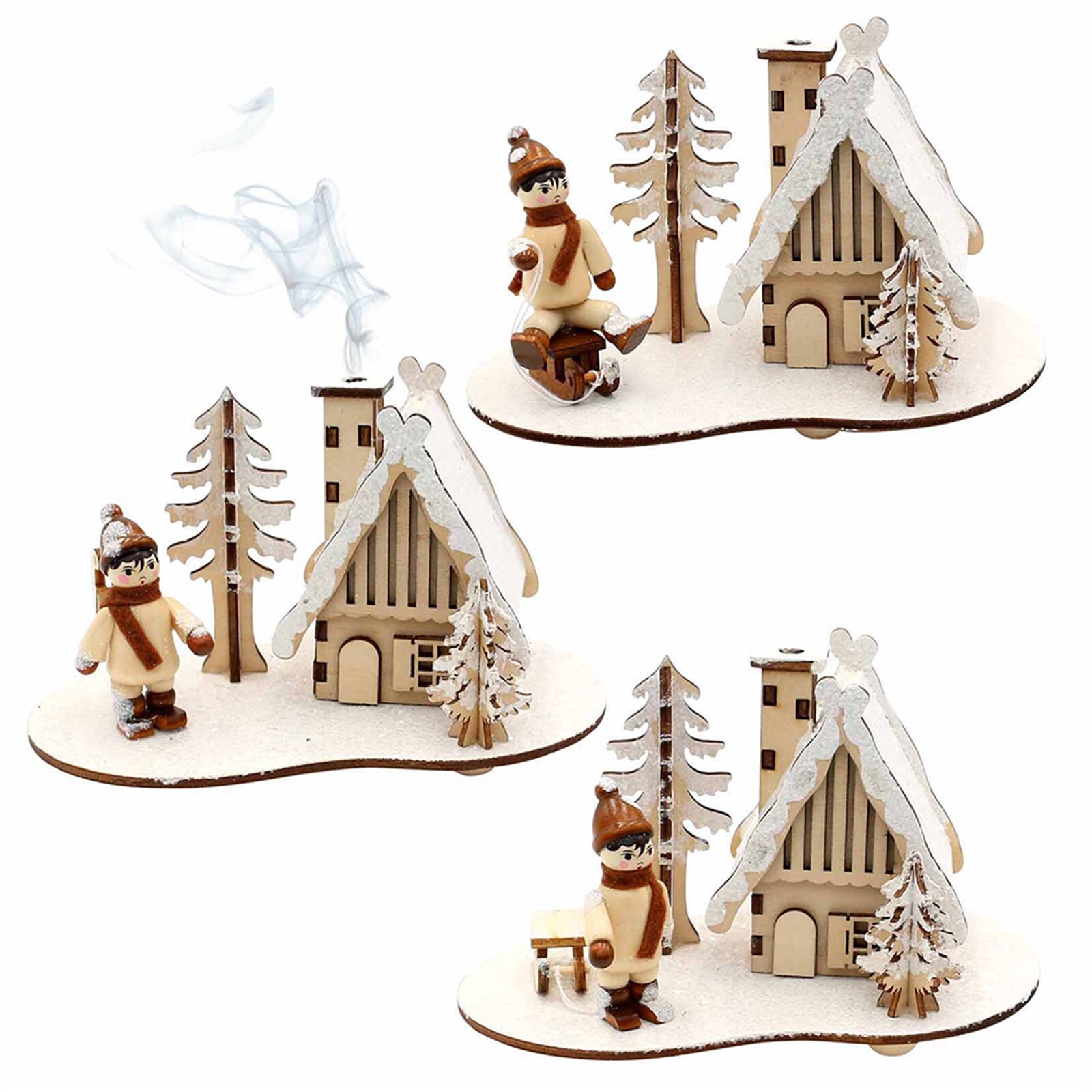 SIGRO Holz Räucherhaus verschneit, 1 Stück Kinderfigur